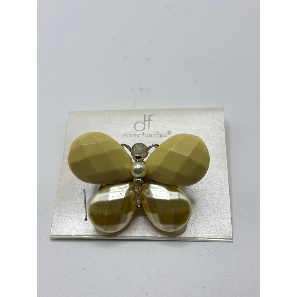 Daisy Fuentes Butterfly Brooch Womens OS Yellow Cream Faux Pearl Crystal Pin